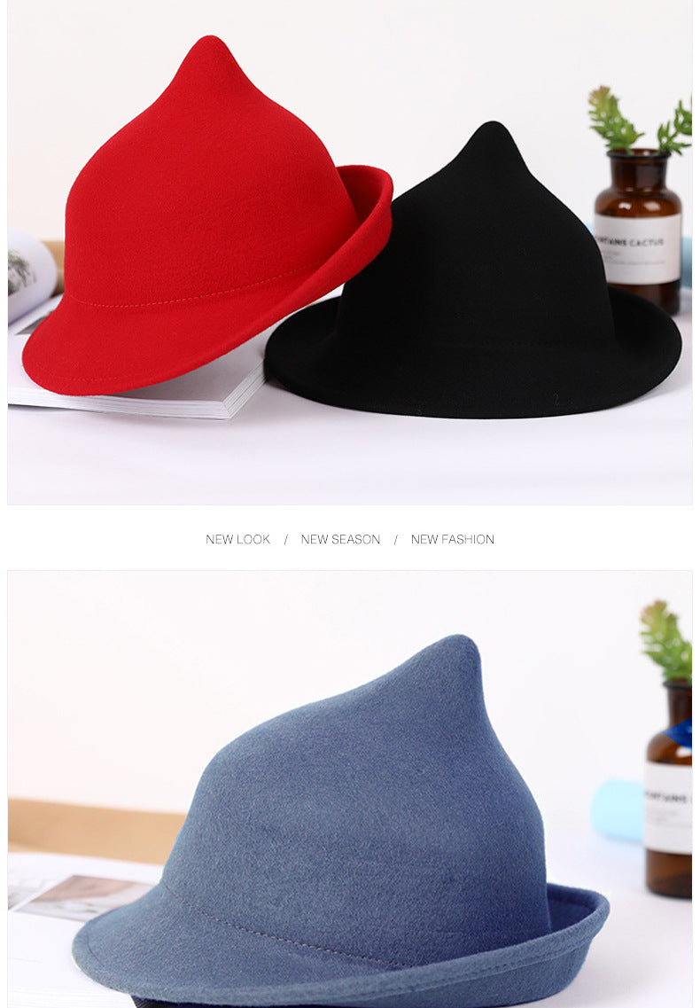 European and American Personalized Magic Hat Pointed Felt Hat Magic Hat Halloween Stage Performance Hat Rolled Edge Wool Witch Hat