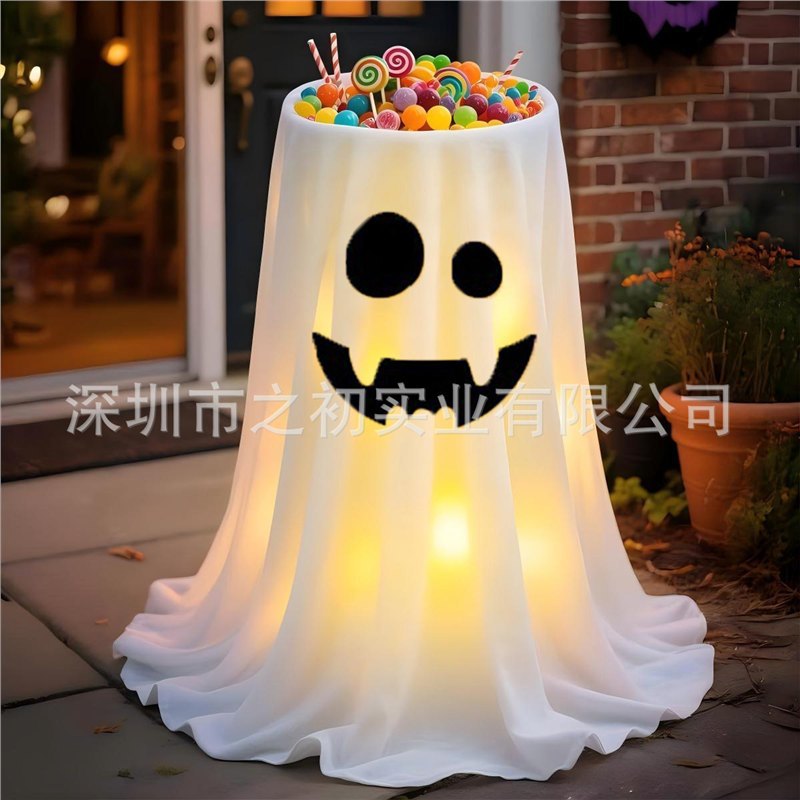 Halloween ghost fruit plate ornament, glowing door decoration, pumpkin bucket, candy bucket, cute outdoor decoration