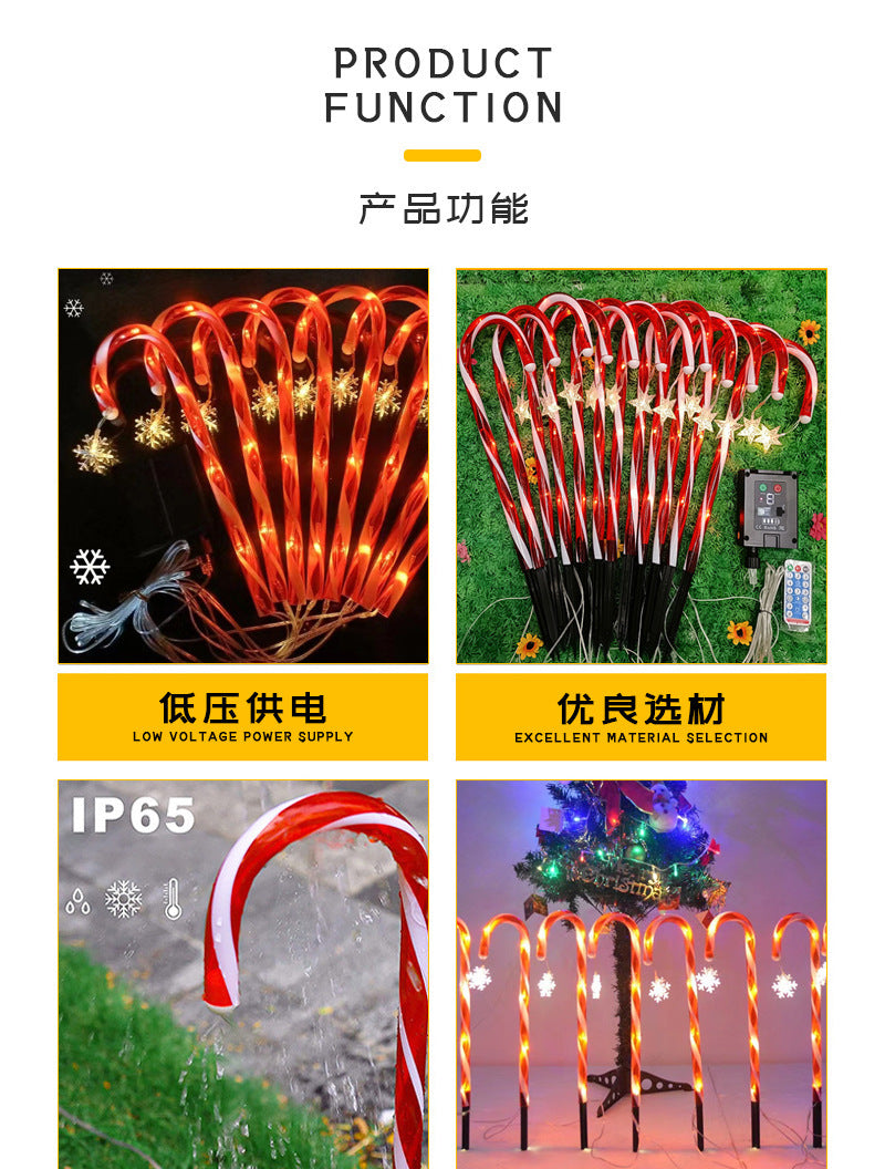 Cross-Border Led Solar Christmas Decoration Cane Light String Lawn Candy Snowflake Ground Lights Garden Lights Outdoor
