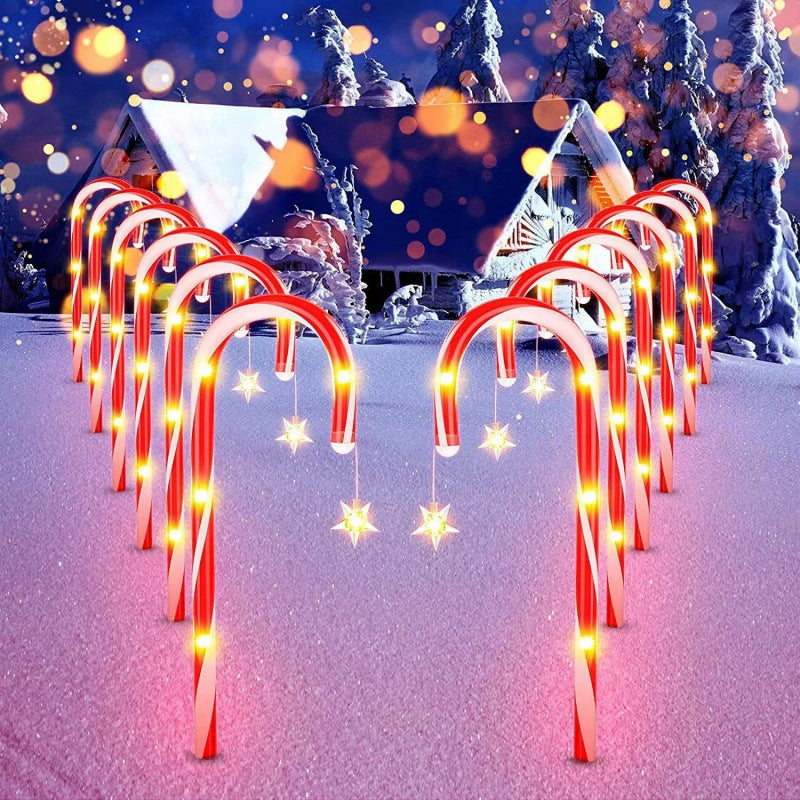 Cross-Border Led Solar Christmas Decoration Cane Light String Lawn Candy Snowflake Ground Lights Garden Lights Outdoor