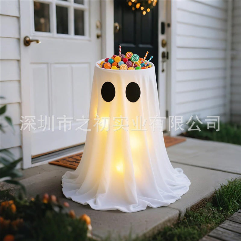 Halloween ghost fruit plate ornament, glowing door decoration, pumpkin bucket, candy bucket, cute outdoor decoration