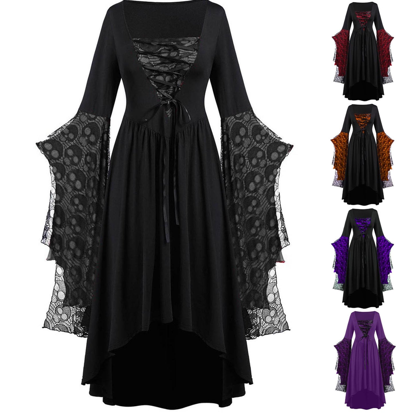 Hot-Selling Cross-Border Foreign Trade Halloween Role-Playing European and American Women's Clothing, Skull Strap Dress, Popular Style with Added Colors