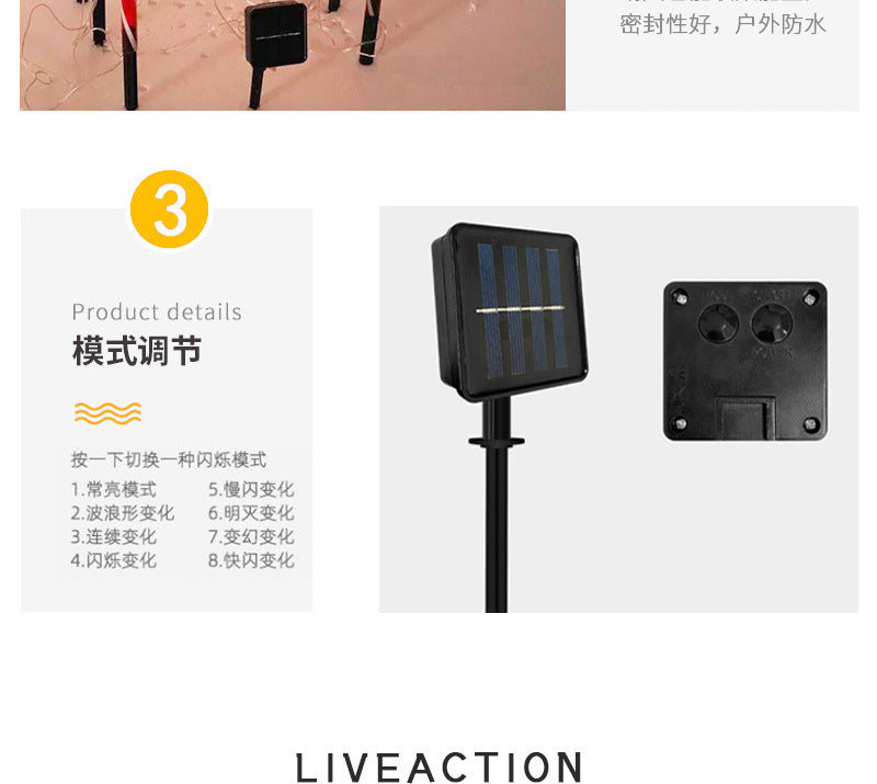 Cross-Border Led Solar Christmas Decoration Cane Light String Lawn Candy Snowflake Ground Lights Garden Lights Outdoor