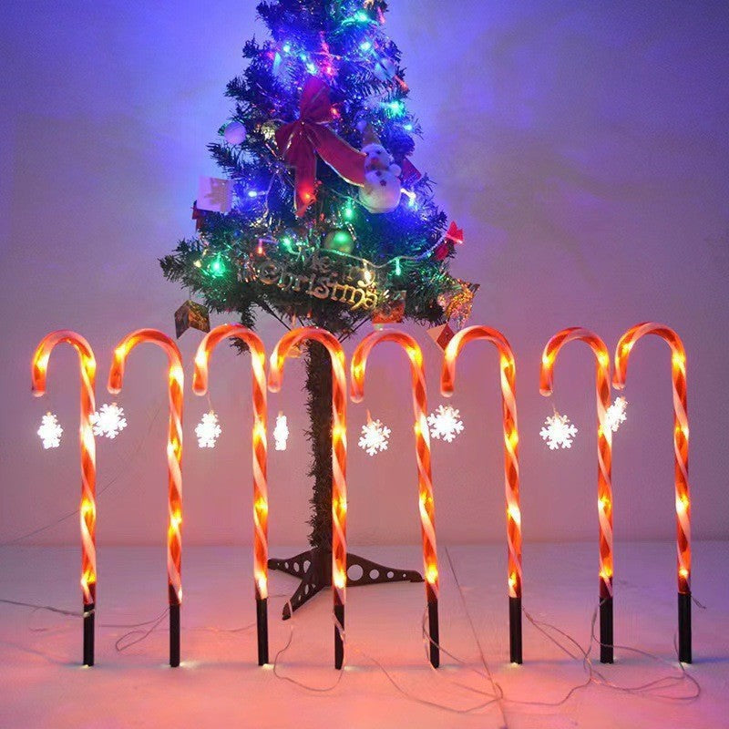 Cross-Border Led Solar Christmas Decoration Cane Light String Lawn Candy Snowflake Ground Lights Garden Lights Outdoor