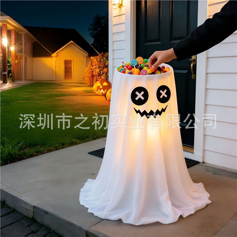 Halloween ghost fruit plate ornament, glowing door decoration, pumpkin bucket, candy bucket, cute outdoor decoration