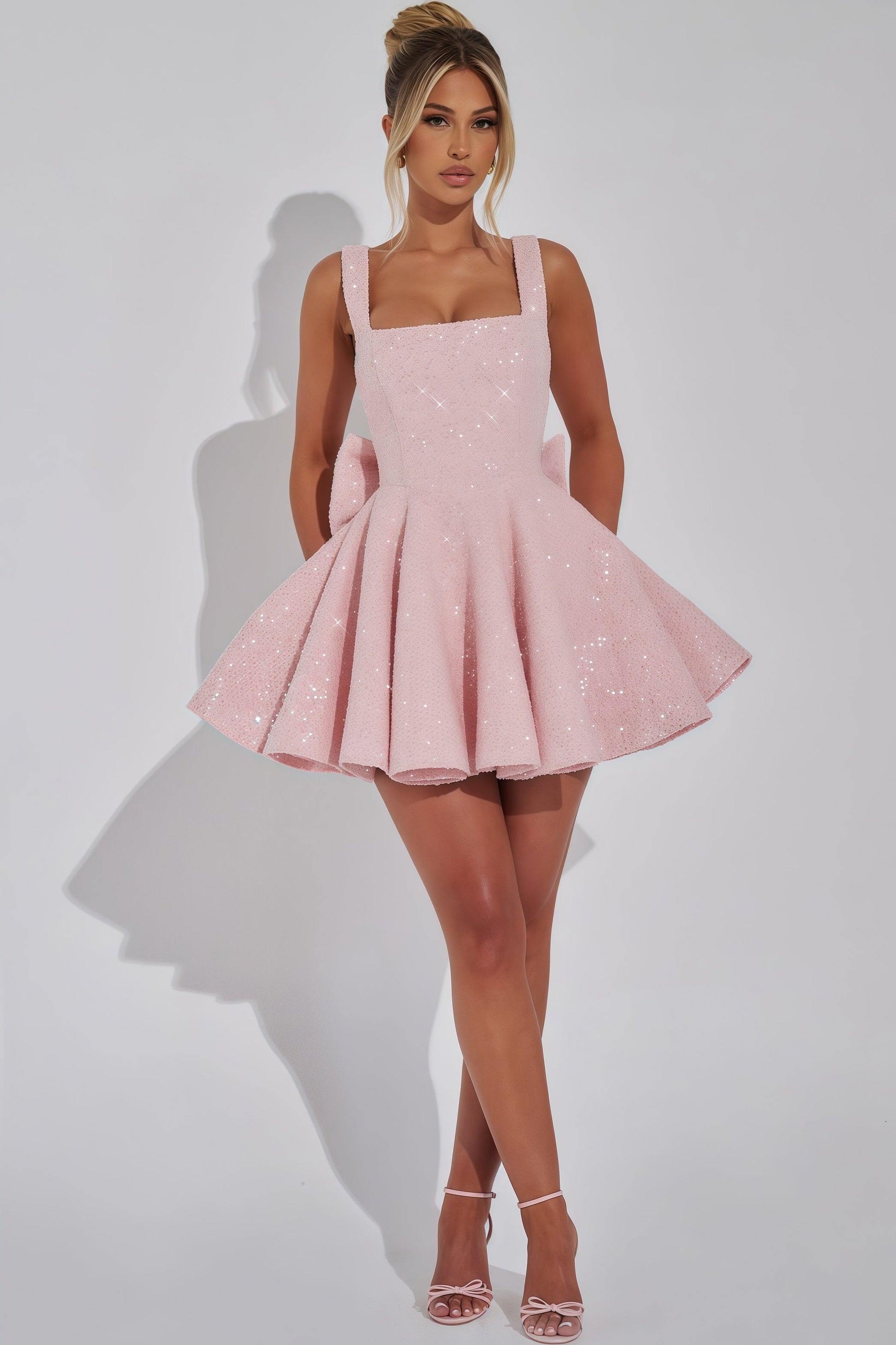 Robe De Soirée | Mini Robe Scintillante À Encolure Carrée