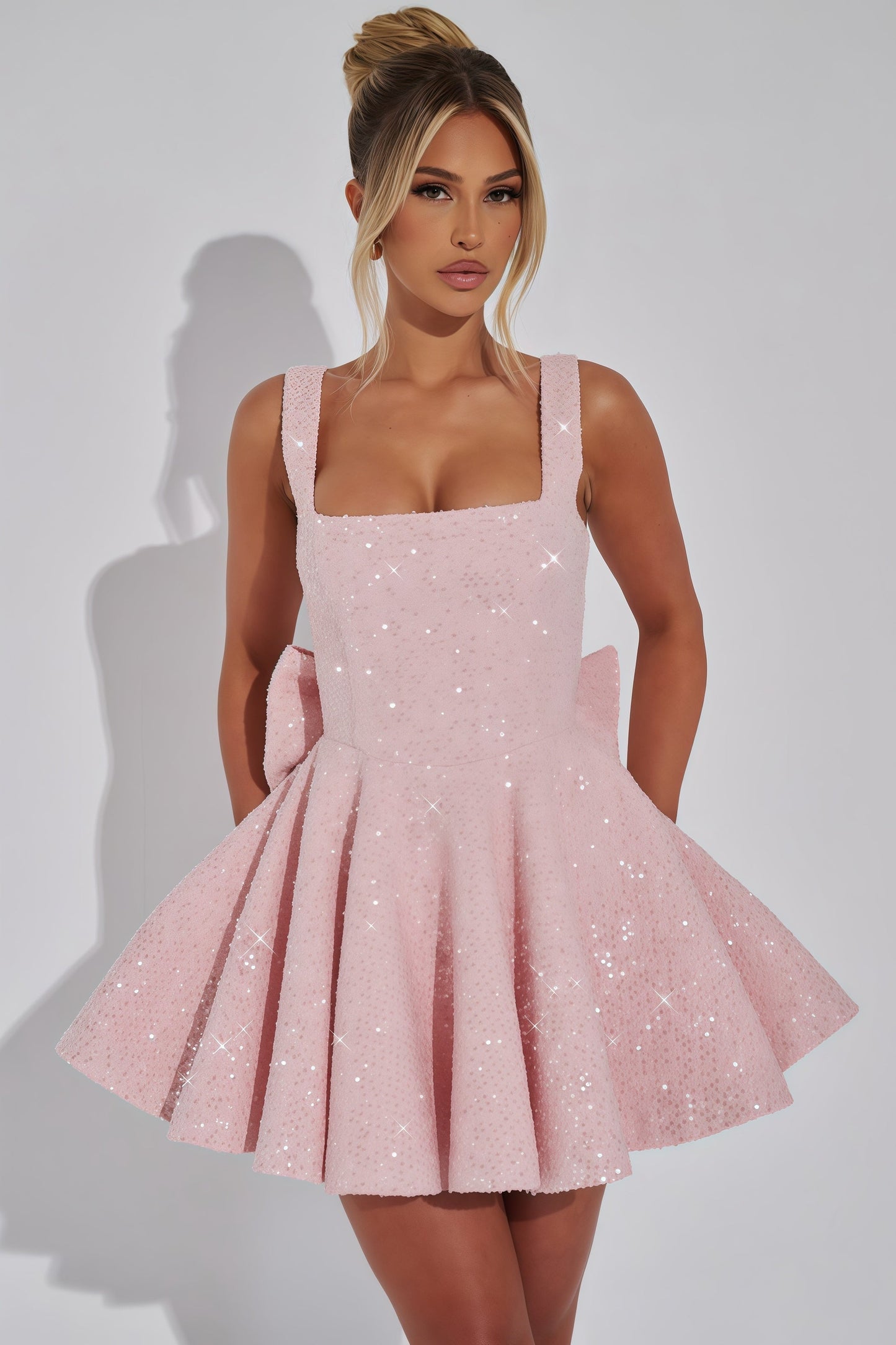 Robe De Soirée | Mini Robe Scintillante À Encolure Carrée
