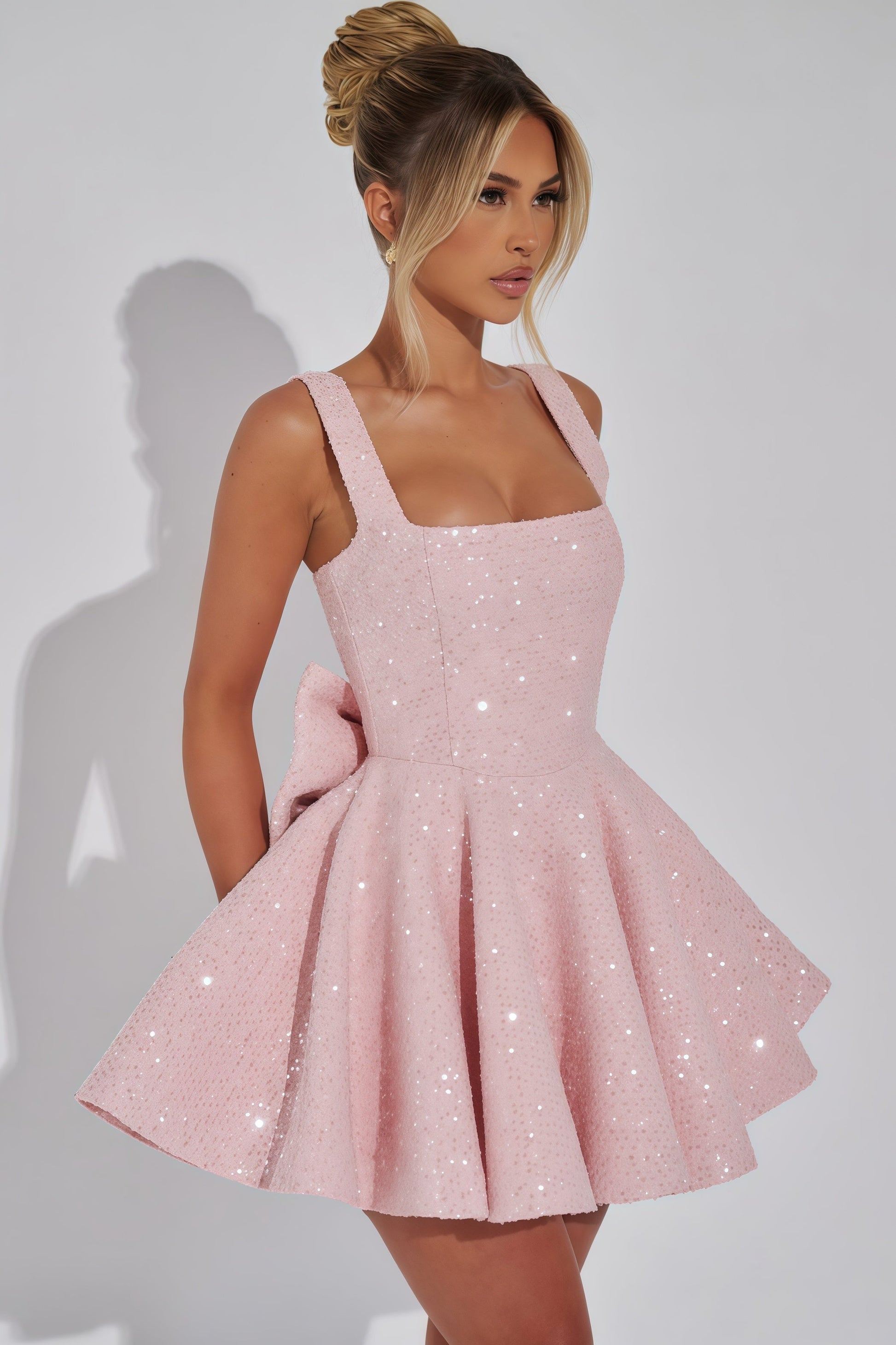 Robe De Soirée | Mini Robe Scintillante À Encolure Carrée