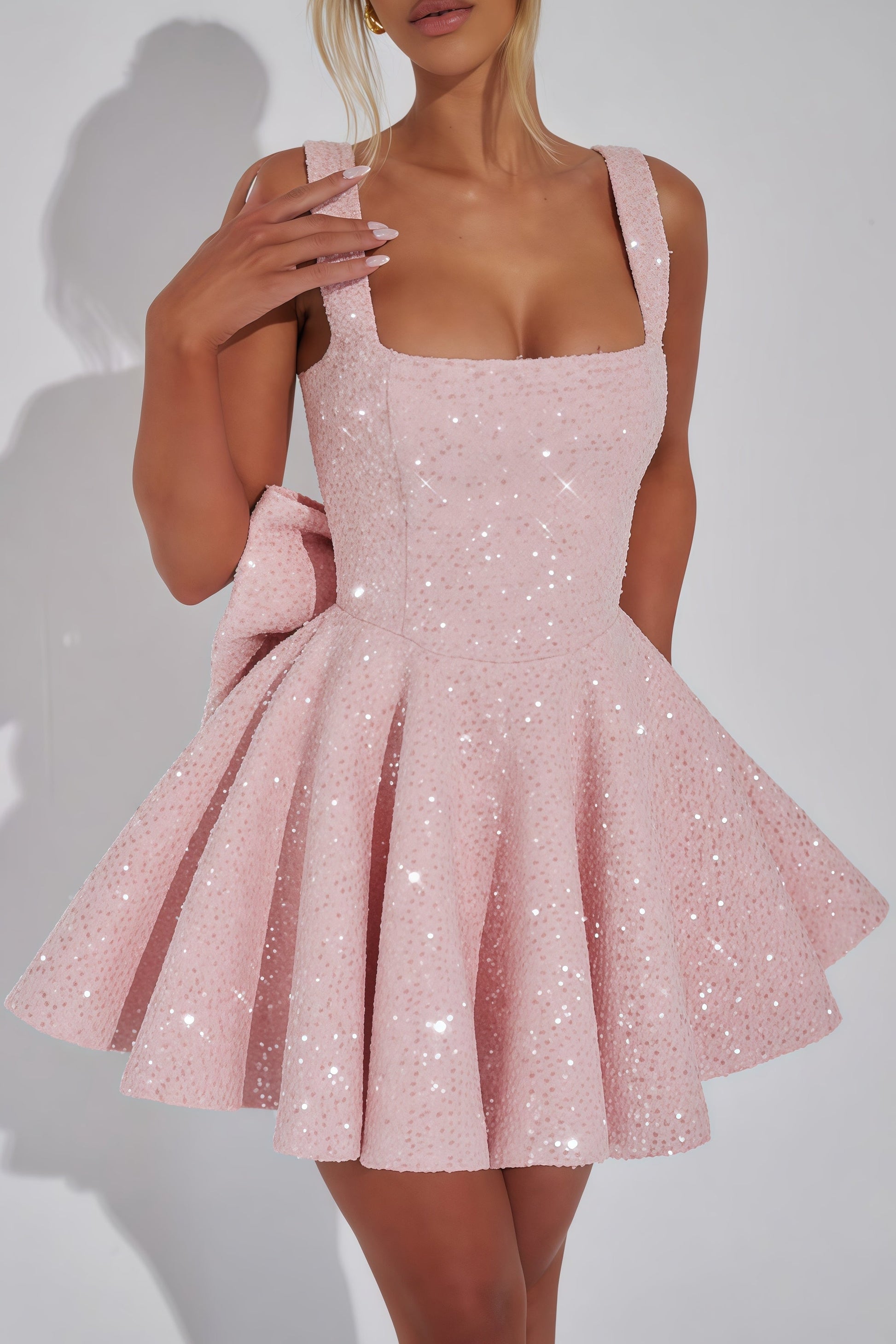 Robe De Soirée | Mini Robe Scintillante À Encolure Carrée