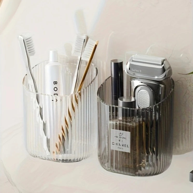 1pc Wall-Mounted Organizer Cup Multi-Functional Bathroom Kitchen Storage Toothbrush Holder Space-Saving Bathroom Accessories