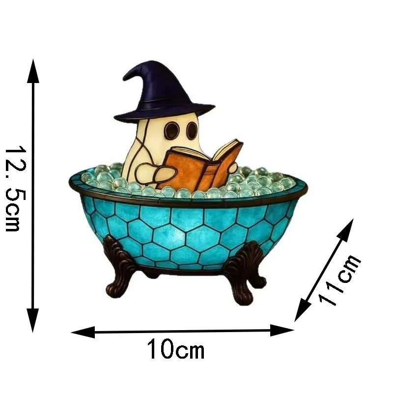 Cute Ghost Reading Book Night Light - Spooky Halloween Decor for Bedroom, Kids Room, Party Ornament, USB Rechargeable LED Lamp