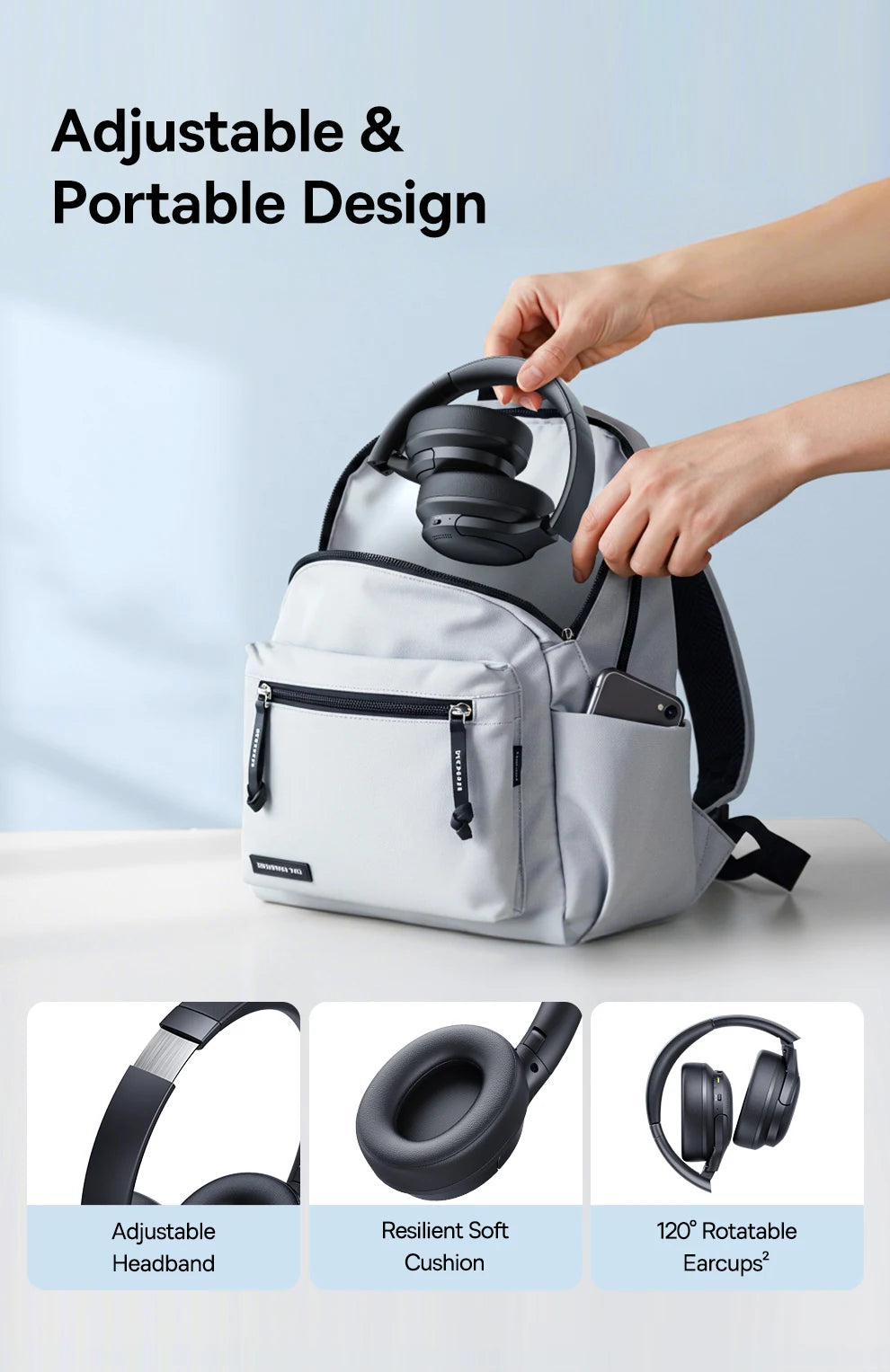 Baseus Wireless Headphones Bluetooth 6.0 HIFI Level Earphone 40mm Driver Foldable Over Ear Headsets 80H Playtime Spatial Audio