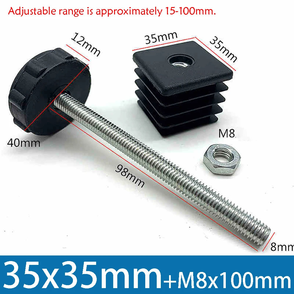 1-10Pcs Table Leg Plug With Nut and Adjustable Feet M8/M0x50/100mm Black Square/Round Furniture Rack Height Adjustable Foot Cup