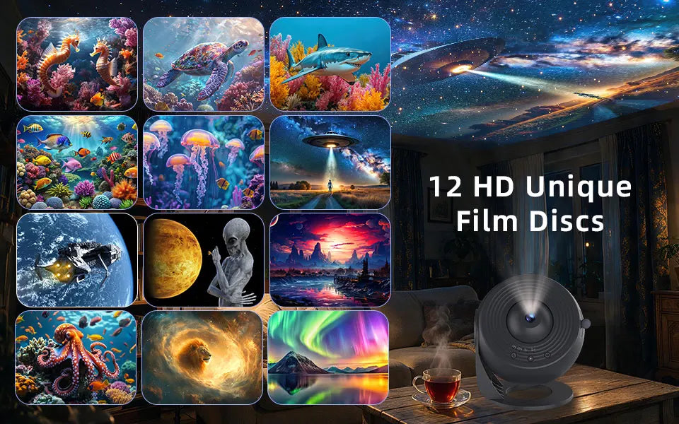 Ocean Starry Sky Projector Night Light 12 in 1 Animal Ocean Projector 360° Rotating Star Galaxy Projector Room Decoration