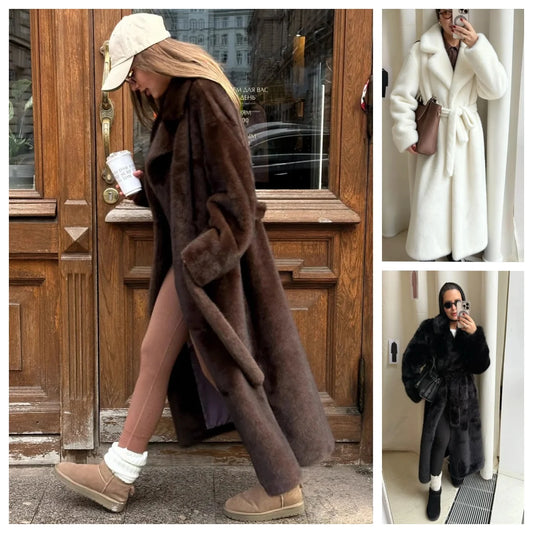 Wear a belt, thickened warm Mao Mao jacket, and extended coat.