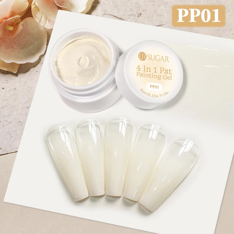 UR SUGAR 1/2Pcs White Pat Painting Gel Nail Polish 4 In 1 Gradient French Cover Edge Lines Nail Stamping Pattern Nail Diy Pattin