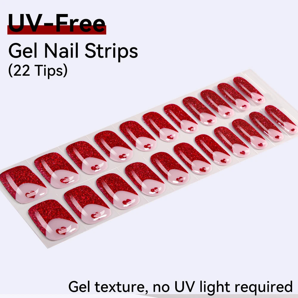 UV FREE Fully Cured Gel Nail Strips 16/22 Tips Self Adhesive Gel Nail Stickers DIY Nail Art Manicure DON'T NEED UV LAMP