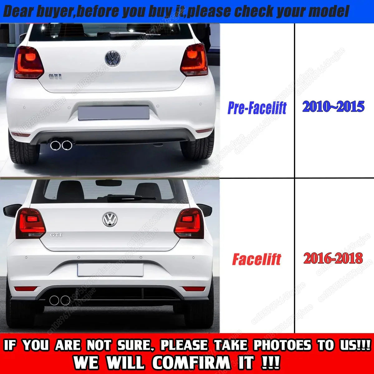 For VW Polo MK5 GTI 6R 6C Two Four Door Facelift 2010-2018 3 Fins Rear Bumper Diffuser Spoiler Splitter BodyKit ABS Black Tuning