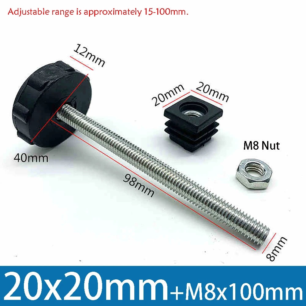 1-10Pcs Table Leg Plug With Nut and Adjustable Feet M8/M0x50/100mm Black Square/Round Furniture Rack Height Adjustable Foot Cup