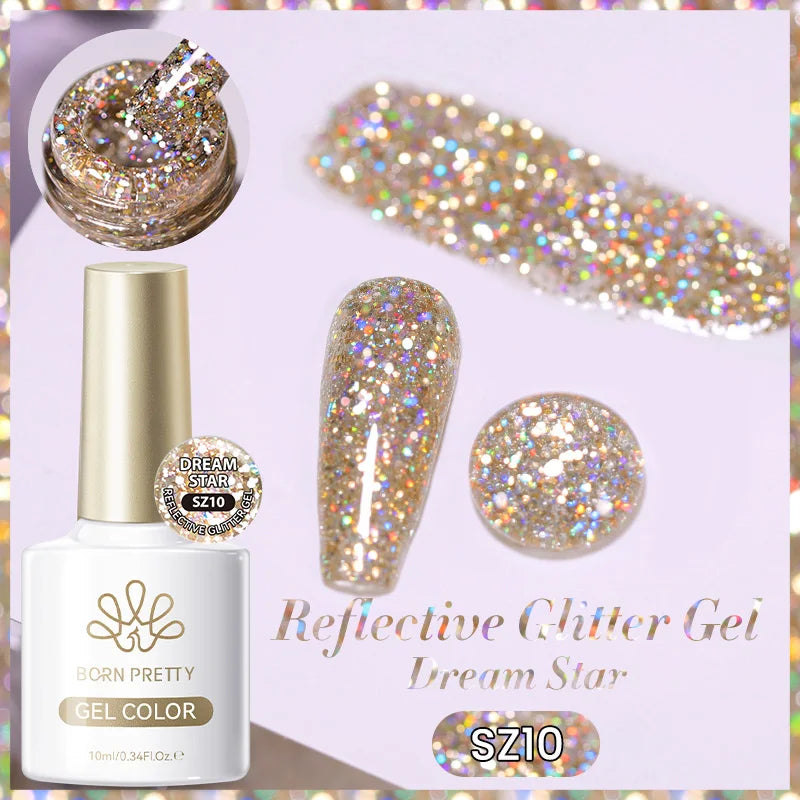 BORN PRETTY 10ml Sliver Reflective Gel Polish Sparking Glitter Semi Permanent Varnish Nail Art Soak Off Gel Varnish Manicure