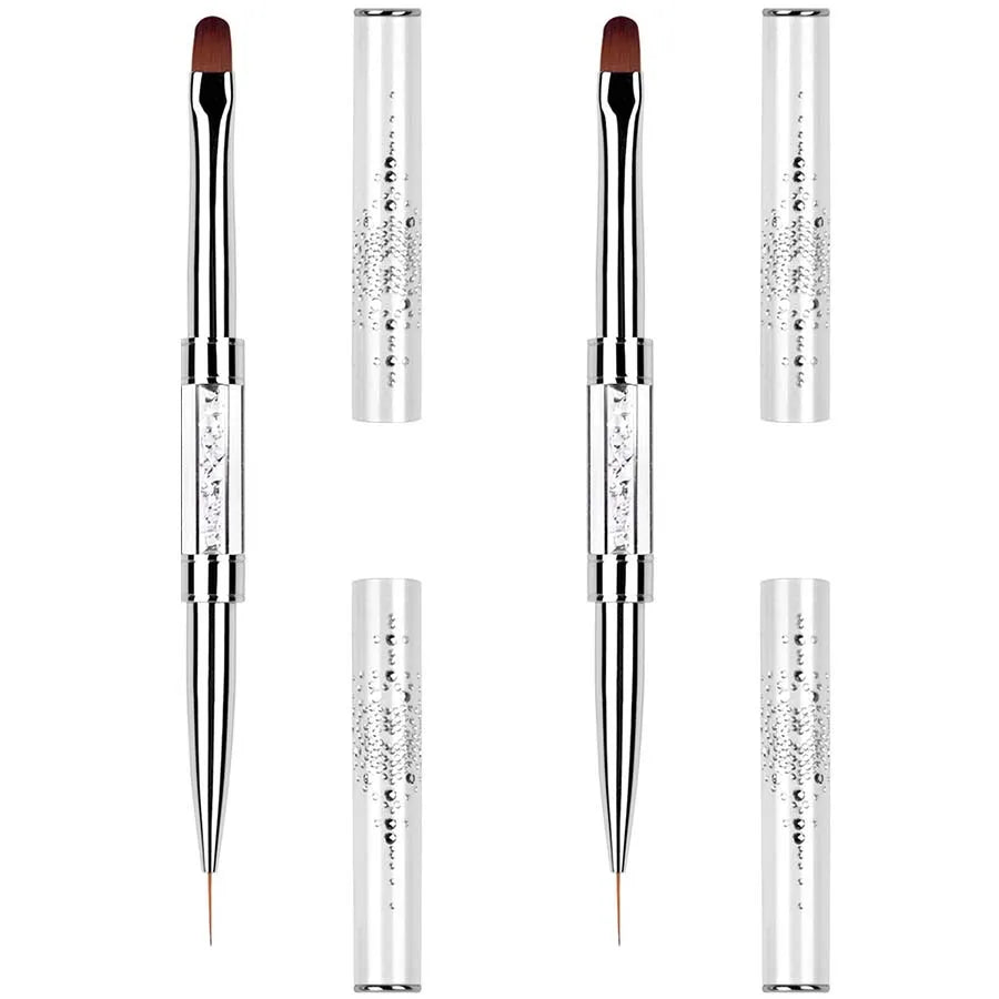 1/2/3Pcs Double Ended Nail Art Brush Set Oval Gel Liner Poly Gel with Steel Pusher Rhinestone Handle French Manicure UV Gel
