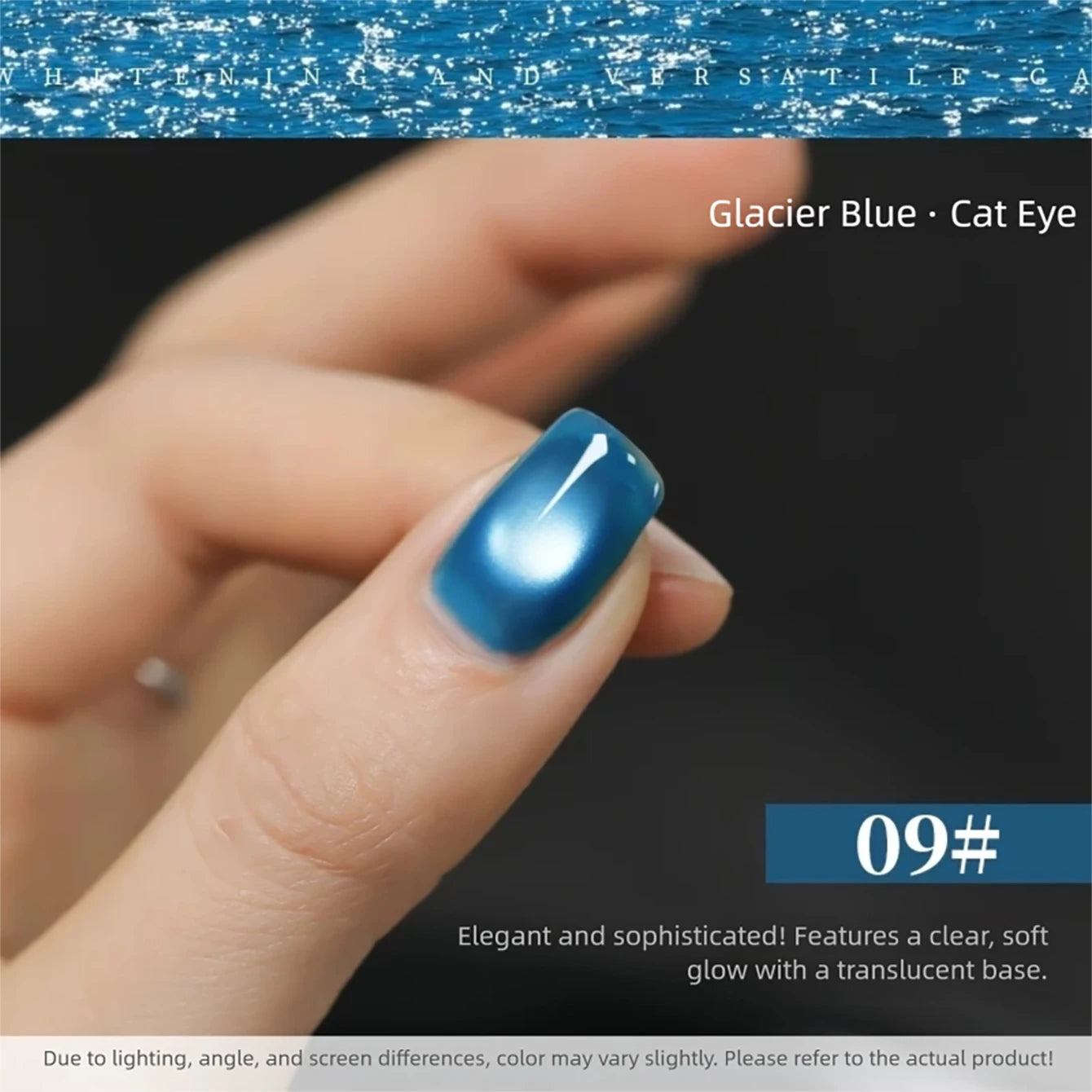 MIANEL 2026 Blue Moon Cat Eye Nail Gel Vibrant Sparkling Blue Glass Bead Effect Skin-Flattering Trendy Cat Eye Nail Art Manicure