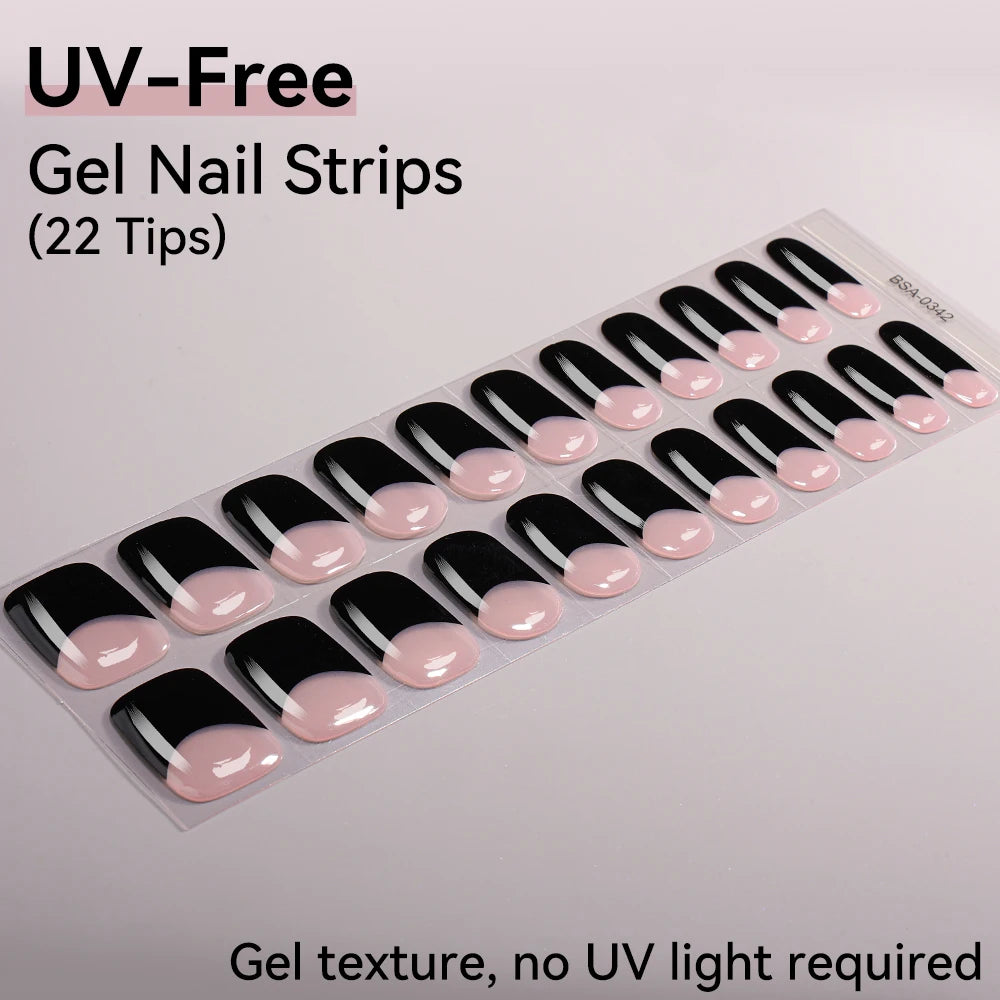 UV FREE Fully Cured Gel Nail Strips 16/22 Tips Self Adhesive Gel Nail Stickers DIY Nail Art Manicure DON'T NEED UV LAMP