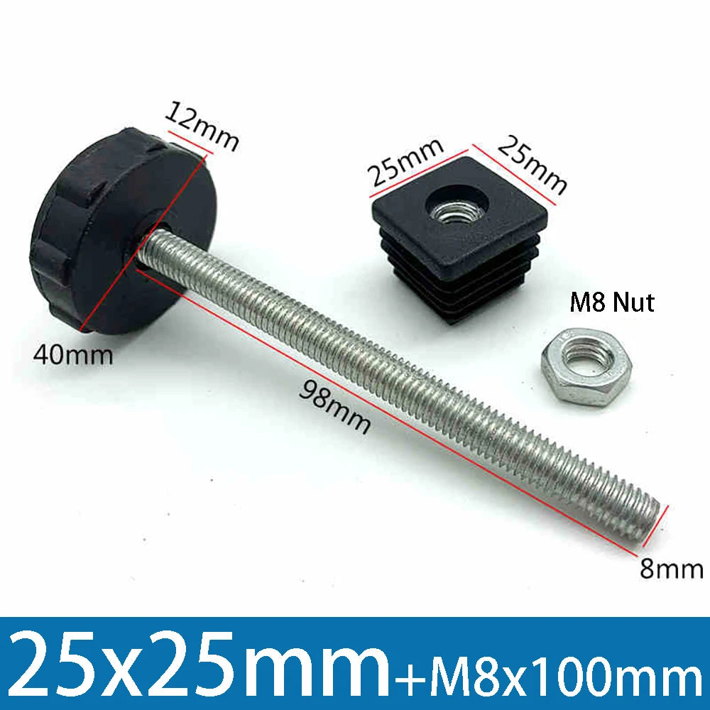 1-10Pcs Table Leg Plug With Nut and Adjustable Feet M8/M0x50/100mm Black Square/Round Furniture Rack Height Adjustable Foot Cup