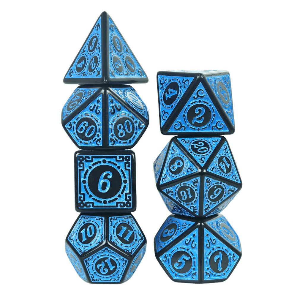 DNDGame Polyhedral Dice Set with Textures Pattern 7pcs of D4 D6 D8 D10 D% D12 D20 for RPG Board Game Accessories