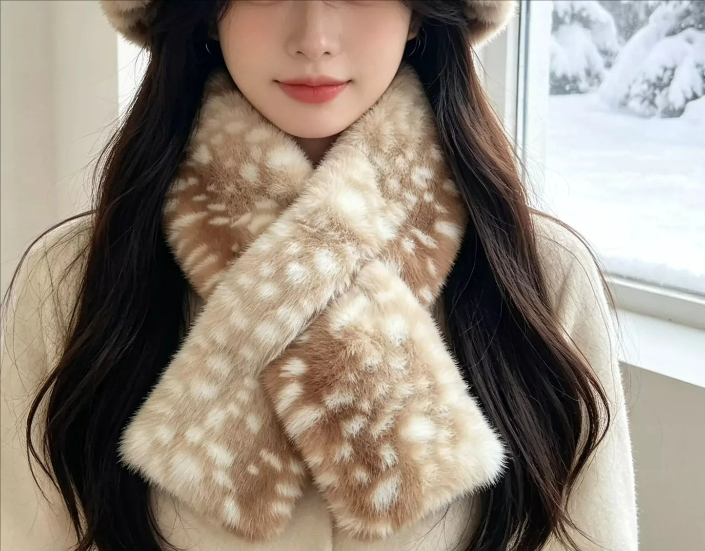 Winter Harajuku Elk Plush Scarf Christmas Gift Padded Warm Scarf Caps Set Cosplay Cute New Year Decoration Accessories