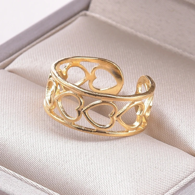 6pcs/lot Wholesale Various Chunky Rings Real Gold Plated Love Abstract DIY Shell Star Sun Bat Shaped Rings Women Jewelry Gifts