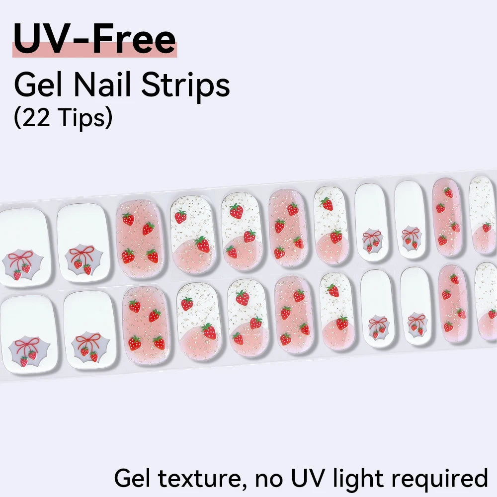 UV FREE Fully Cured Gel Nail Strips 16/22 Tips Self Adhesive Gel Nail Stickers DIY Nail Art Manicure DON'T NEED UV LAMP