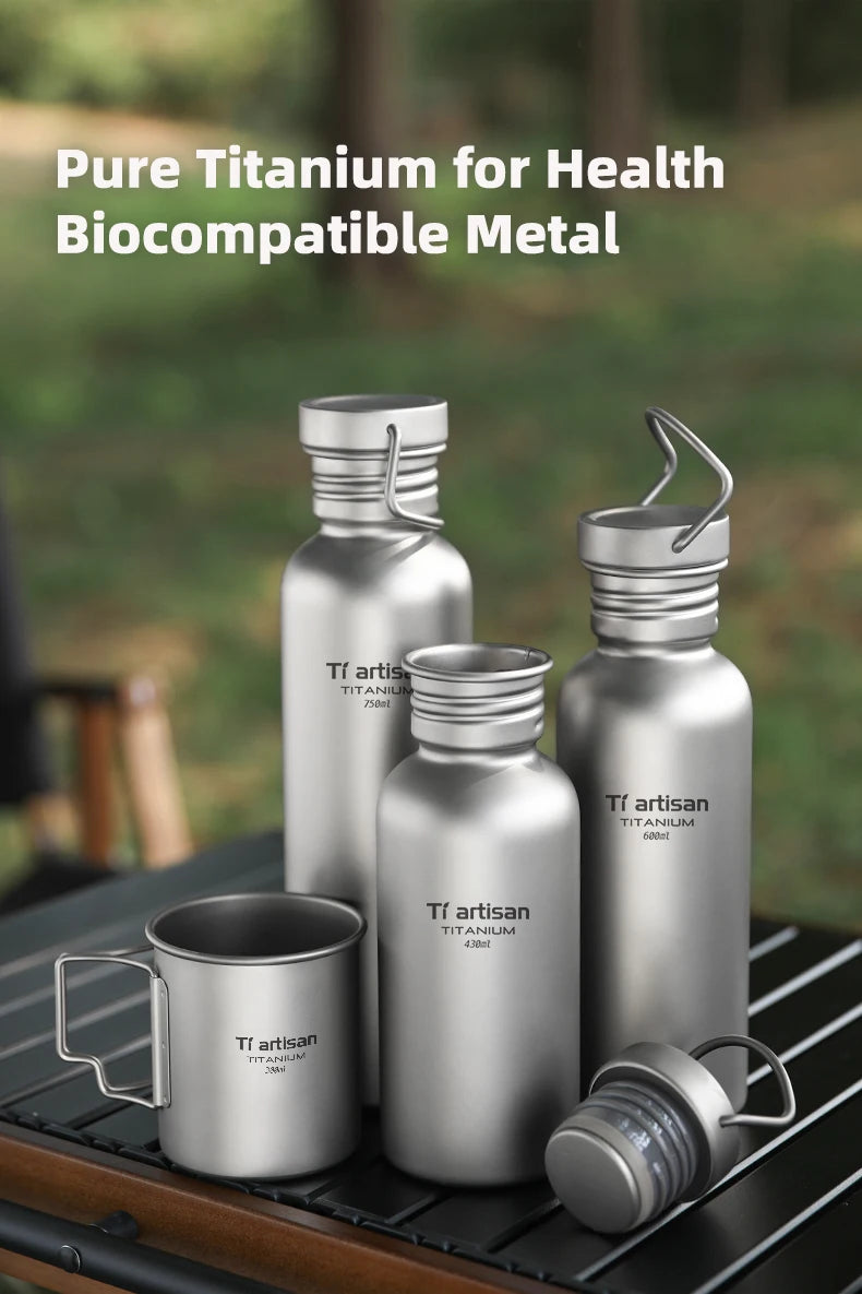 Tiartisan Titanium Ultralight Cycling Water Bottle Outdoor Hiking Climbing Drinking Bottle Reusable Wide Mouth Sports Bottle