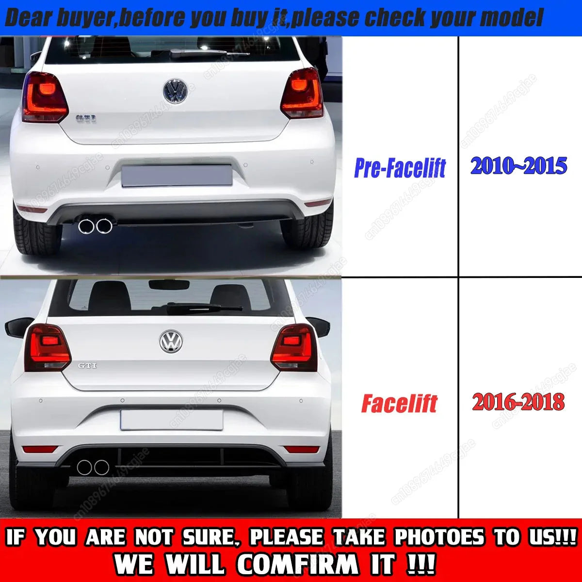 For VW Polo MK5 GTI 6R 6C Two Four Door Facelift 2010-2018 3 Fins Rear Bumper Diffuser Spoiler Splitter BodyKit ABS Black Tuning