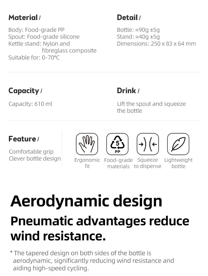 New KKX Bicycle Aerodynamic Water Bottle Bracket Set 610ml Bike Water Bottle MTB Road Bike Frame Down Tube Riding Water Kettle