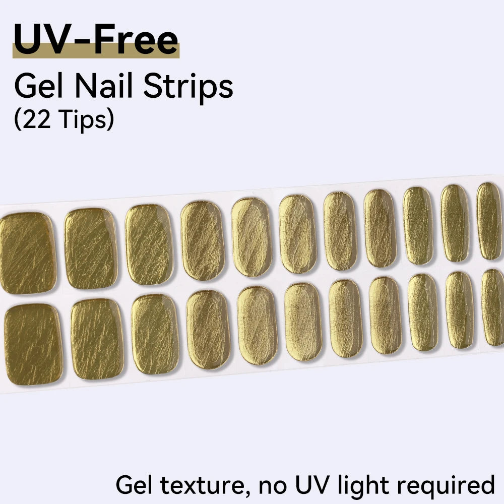 UV FREE Fully Cured Gel Nail Strips 16/22 Tips Self Adhesive Gel Nail Stickers DIY Nail Art Manicure DON'T NEED UV LAMP