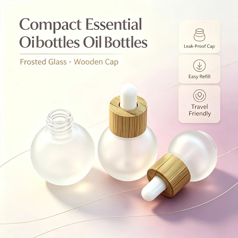 20/30ml Ball-Shape Dropper Glass Bottle Spherical Refill Metal Cap Essence Massage Oils Serum Aromatherapy Liquid for Pipette