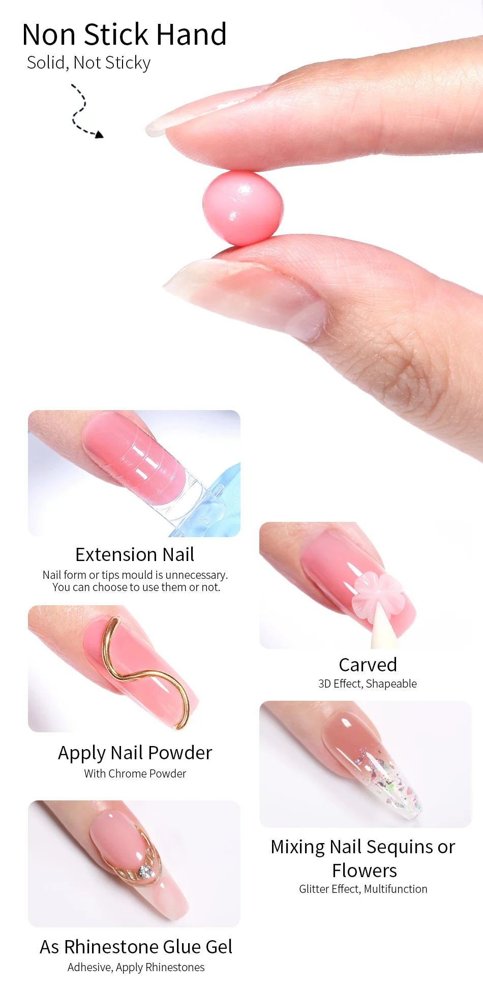 BORN PRETTY Non-Stick Hand Extension Gel Nail Polish 15ml 3D Shaping/Sculpting/Carving Milky Jelly UV/LED Nail Art Hard Gel