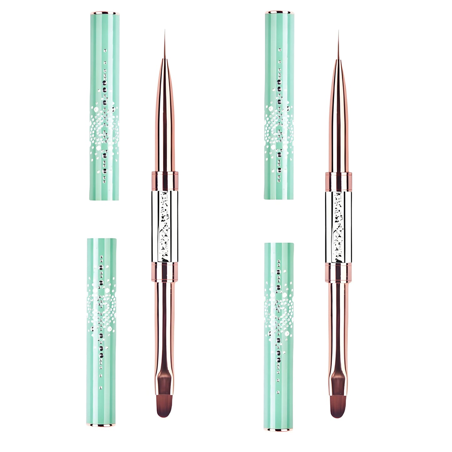 1/2/3Pcs Double Ended Nail Art Brush Set Oval Gel Liner Poly Gel with Steel Pusher Rhinestone Handle French Manicure UV Gel