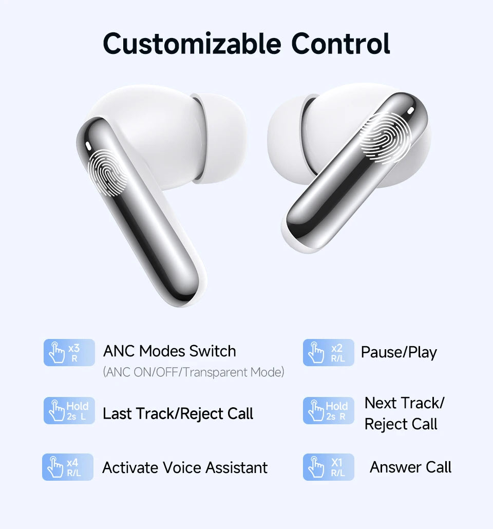 QCY MeloBuds N50 Wireless Earbuds Adaptive Hybrid ANC Bluetooth 5.4 Earphones 6Mics ENC 12mm Dynamic Driver Headphones 28H