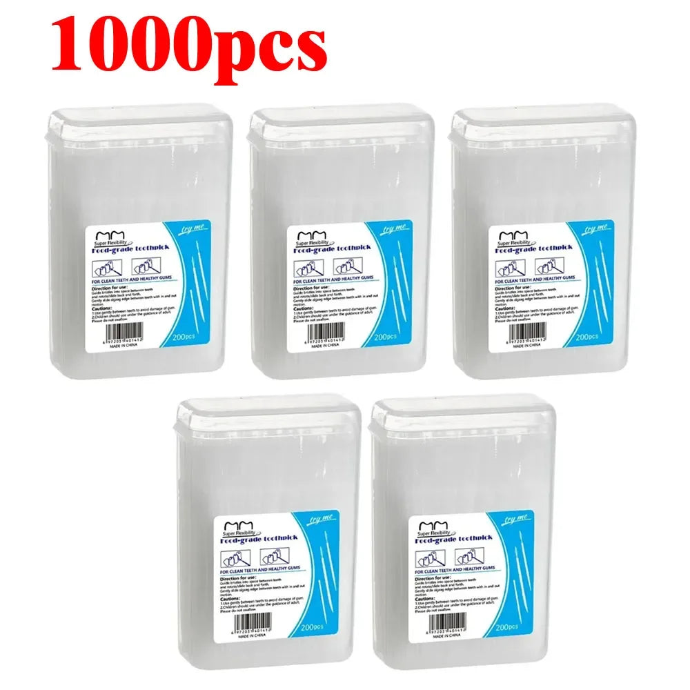 100/200/400/1000pcs Toothpick Brush Boxed Plastic Toothpick Disposable Household Interdental Brush Teeth Picking Dental Floss