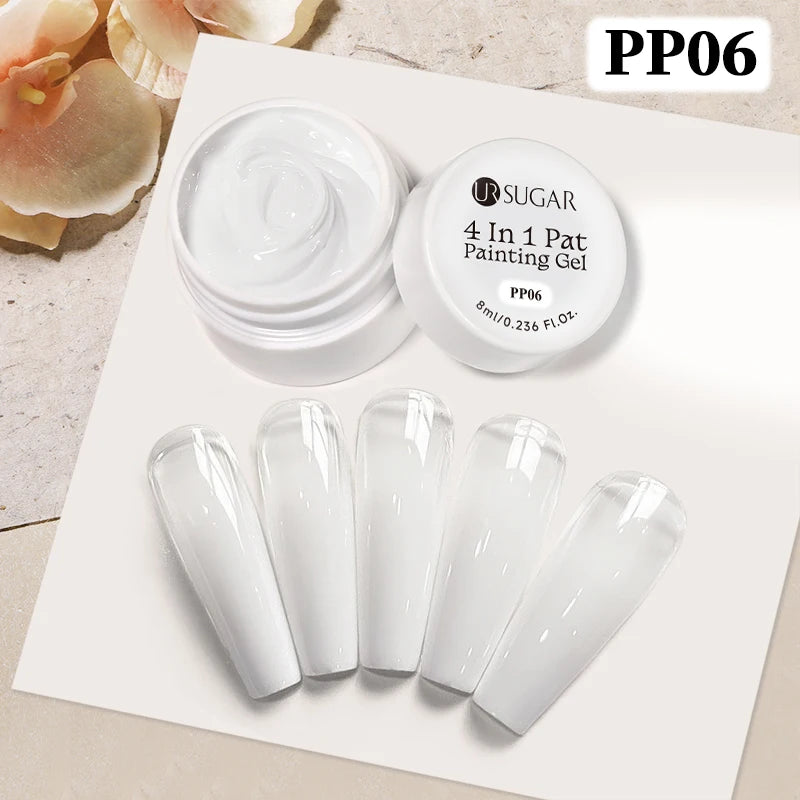 UR SUGAR 1/2Pcs White Pat Painting Gel Nail Polish 4 In 1 Gradient French Cover Edge Lines Nail Stamping Pattern Nail Diy Pattin