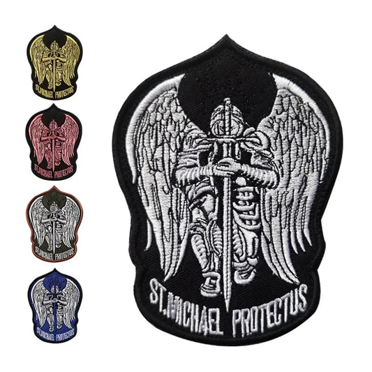 ST.Saint Michael Protect Us Embroidered Patch Hook and Loop Armband Tactical Military Morale Badges for Clothing Bags Stickers
