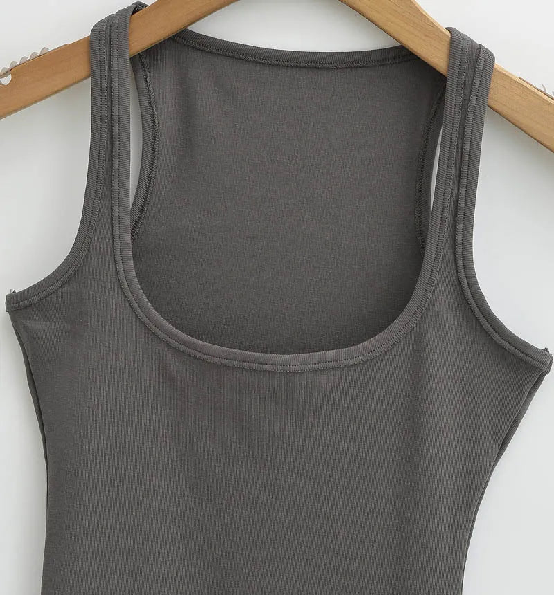 Women Scuplted Square Neck Tank Top