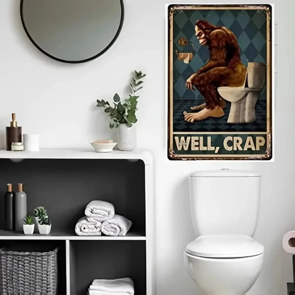 Bar tin painting，Alluring Funny Tin Sign - Retro - Style Toothbrush & Toilet Paper Tin Sign,Designed for Inviting Bathroom