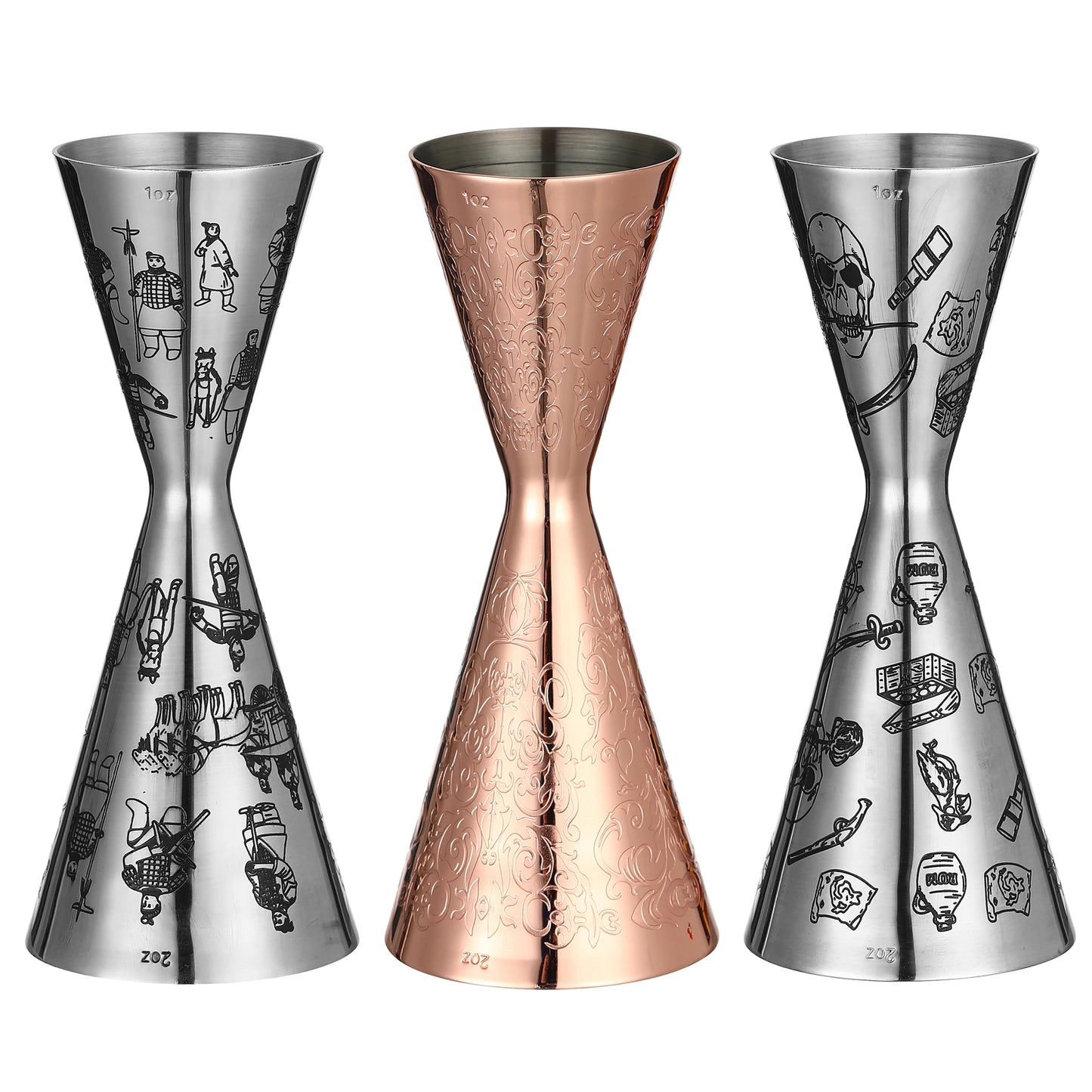Integrated-Style Jigger Double Cocktail Jigger Bar Measure with Etched Pattern Bar Tools