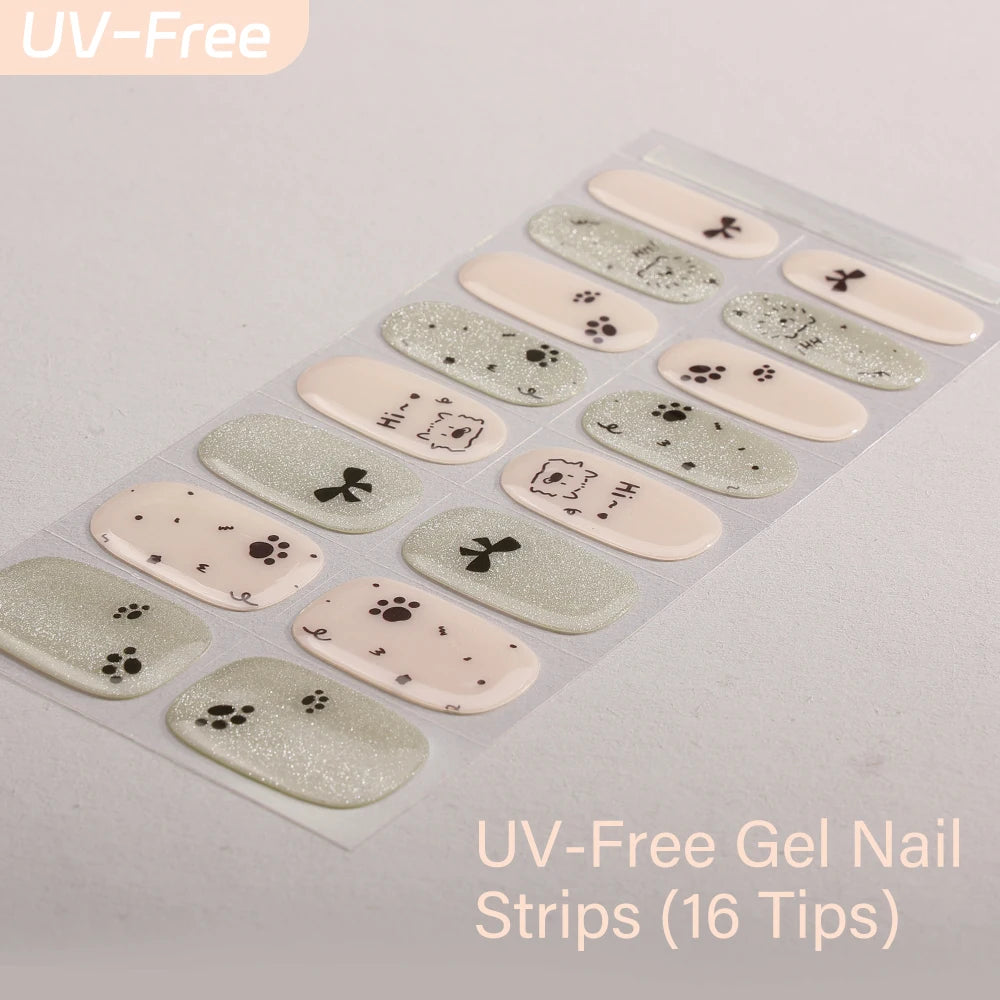 UV FREE Fully Cured Gel Nail Strips 16/22 Tips Self Adhesive Gel Nail Stickers DIY Nail Art Manicure DON'T NEED UV LAMP
