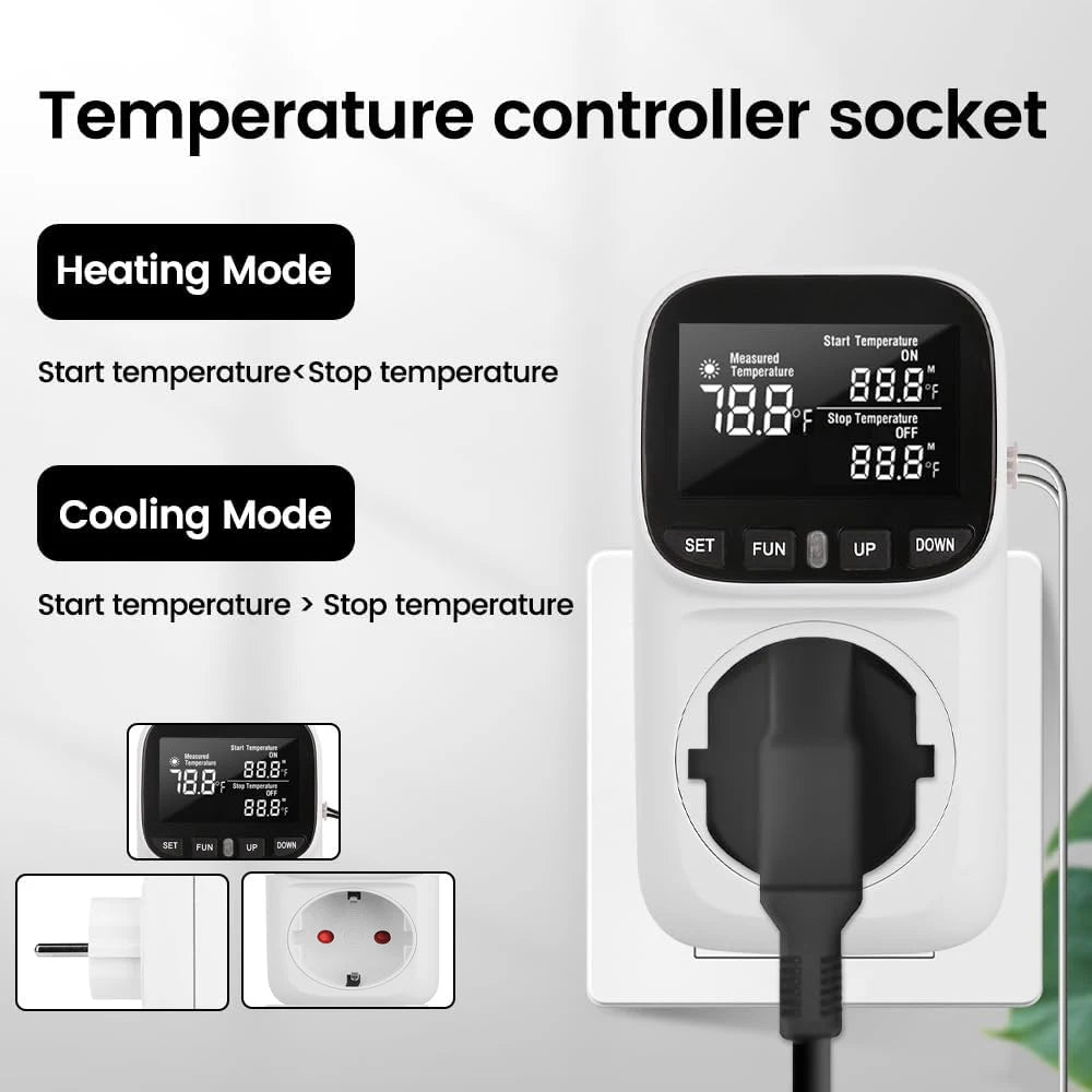 LCD Digital Thermostat Heating Cooling Temperature Controller Socket 16A EU Plug High-Precision Socket Outlet With Timer Sensor