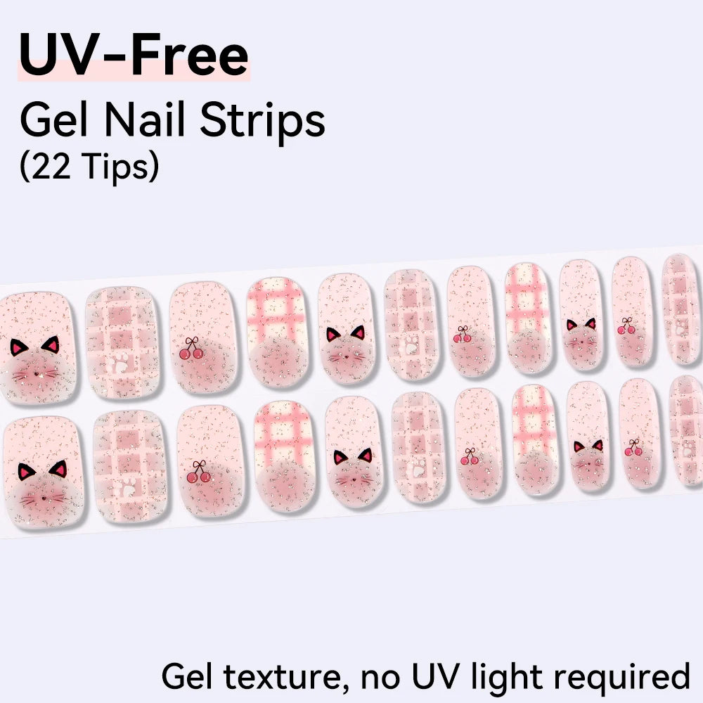 UV FREE Fully Cured Gel Nail Strips 16/22 Tips Self Adhesive Gel Nail Stickers DIY Nail Art Manicure DON'T NEED UV LAMP