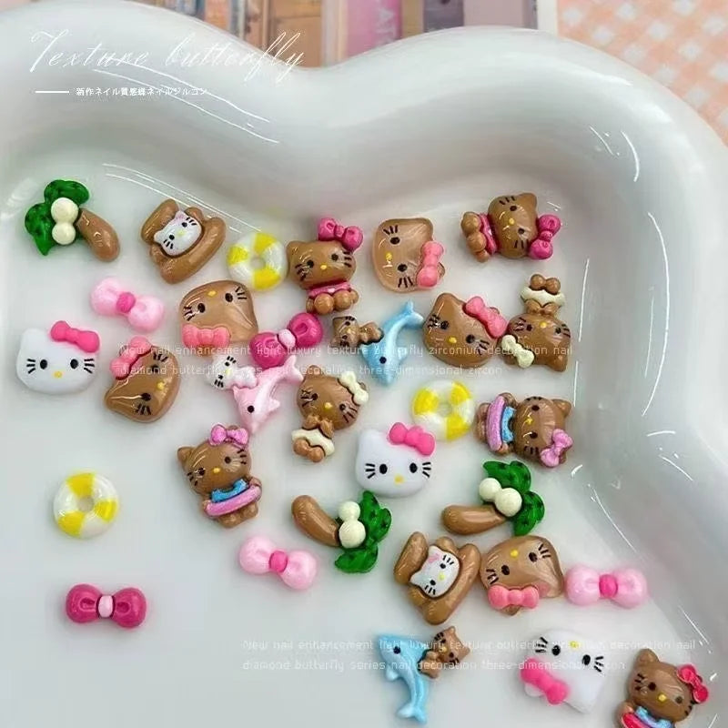 120PCS Boxed Mixed Sanrio Nail Charms Kuromi Cinnamoroll My Melody Resin Nail Decor DIY Manicure Nail Art Accessories
